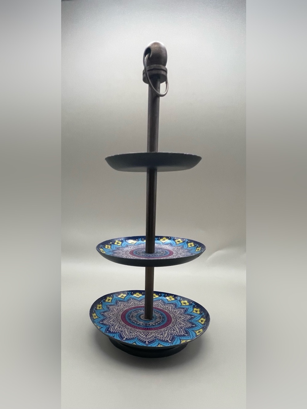 Three-Tier Decorative Stand with Blue Mandala Plates, EUC - Picture 4 of 5